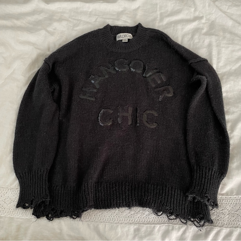 Wildfox SMALL Hangover Chic Sweater Oversized sequin black alpaca wool
